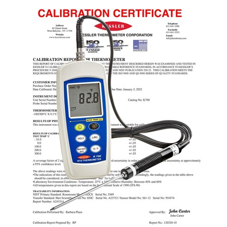 Kessler Usa Reference Precision Digital Thermometer Supplied with ISO 17025 Certificate Traceable to NIST K700-C